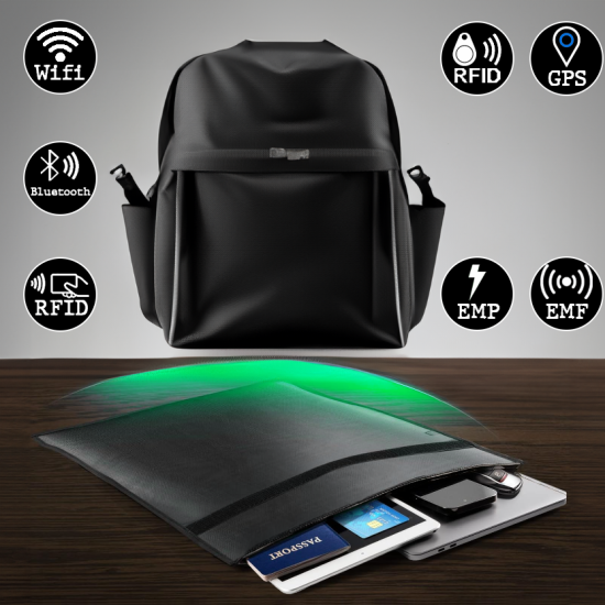 Our faraday bags are made from a fabric with shielding properties that efficiently block WiFi, radio, GPS, NFC and even car key signals as well as Electromagnetic Force and Pulses known as EMF and EMP. Our bags are made this way so that you can be certain your devices are safe from intrusion, tracking or harm.
